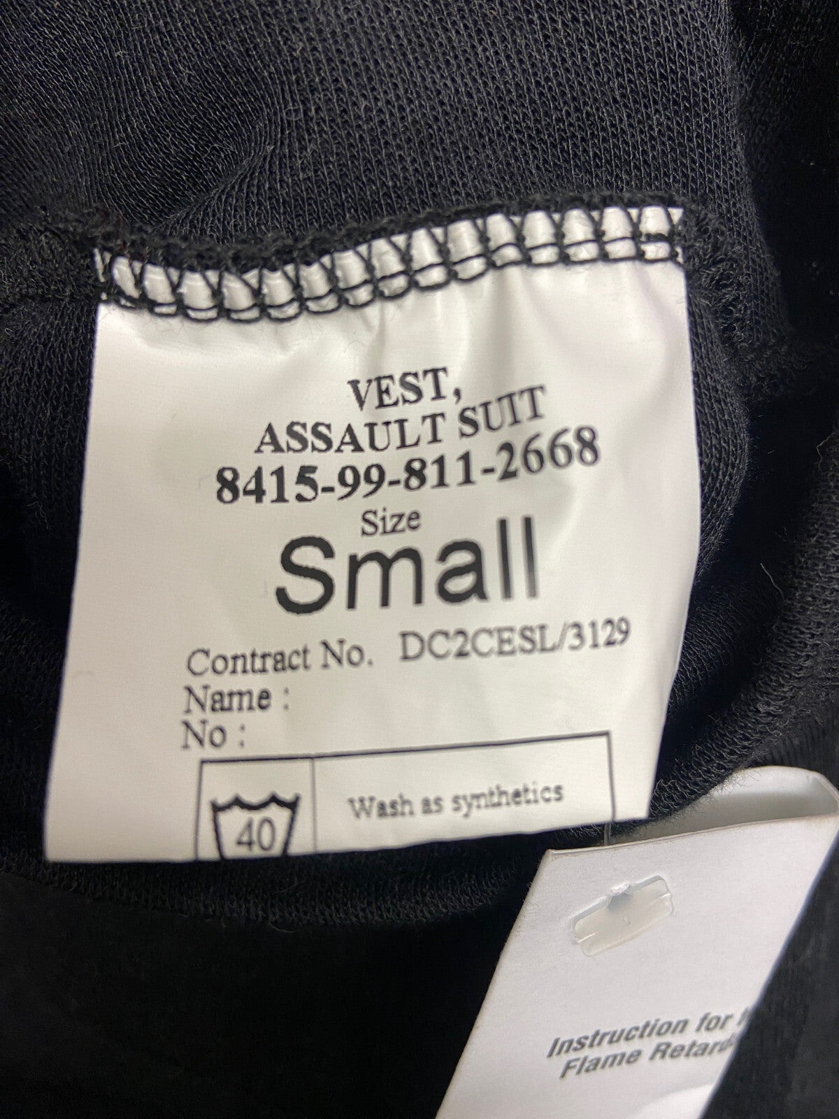 Long Sleeve Black Vest Assult Suit Fire Resistant FR Xlarge