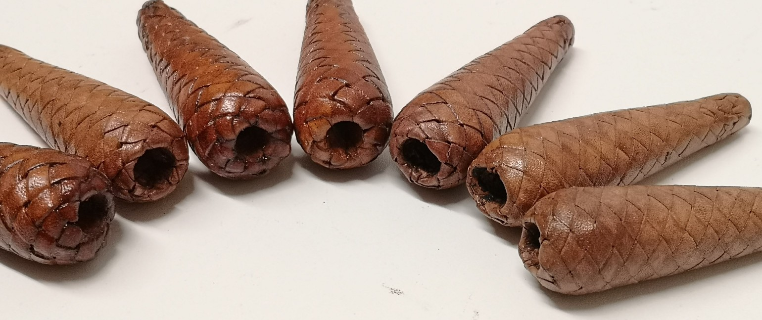 Sword Knot Acorns Brown Leather Bound Replacement Parts set of 7