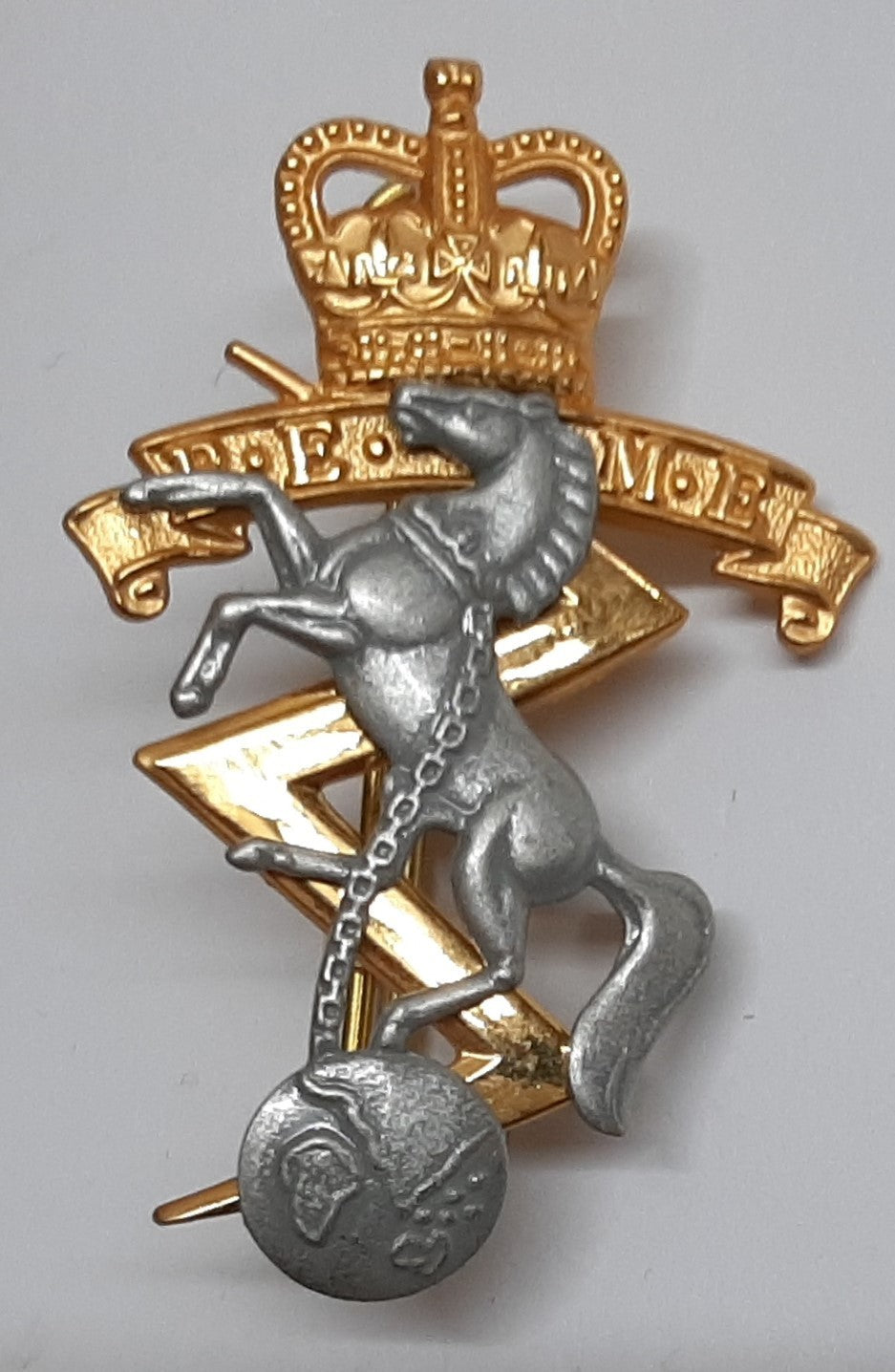REME Hat Badge British Army Officers Dress Cap Insignia Gilt and Antique Silver