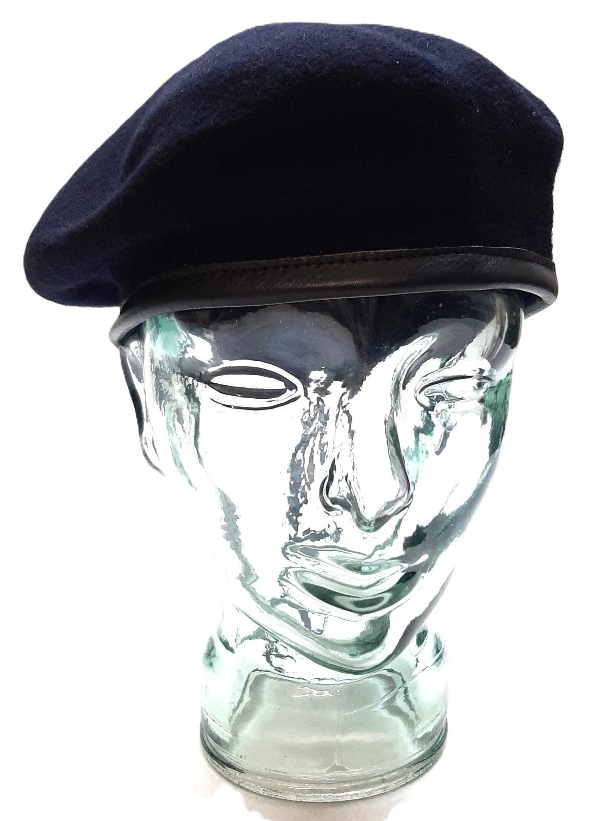 Wool Beret British Goldings Pattern Leather Rim Navy Colour Size 59cm
