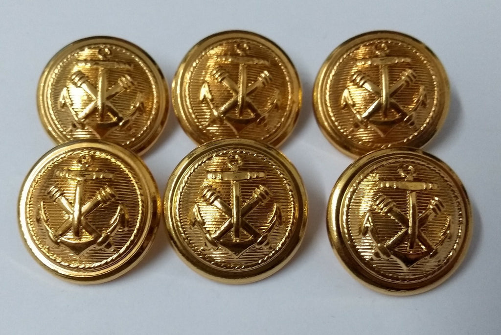 Genuine Naval Artillery Anchor & Cannon Insignia Shank Buttons X6 ASBT225