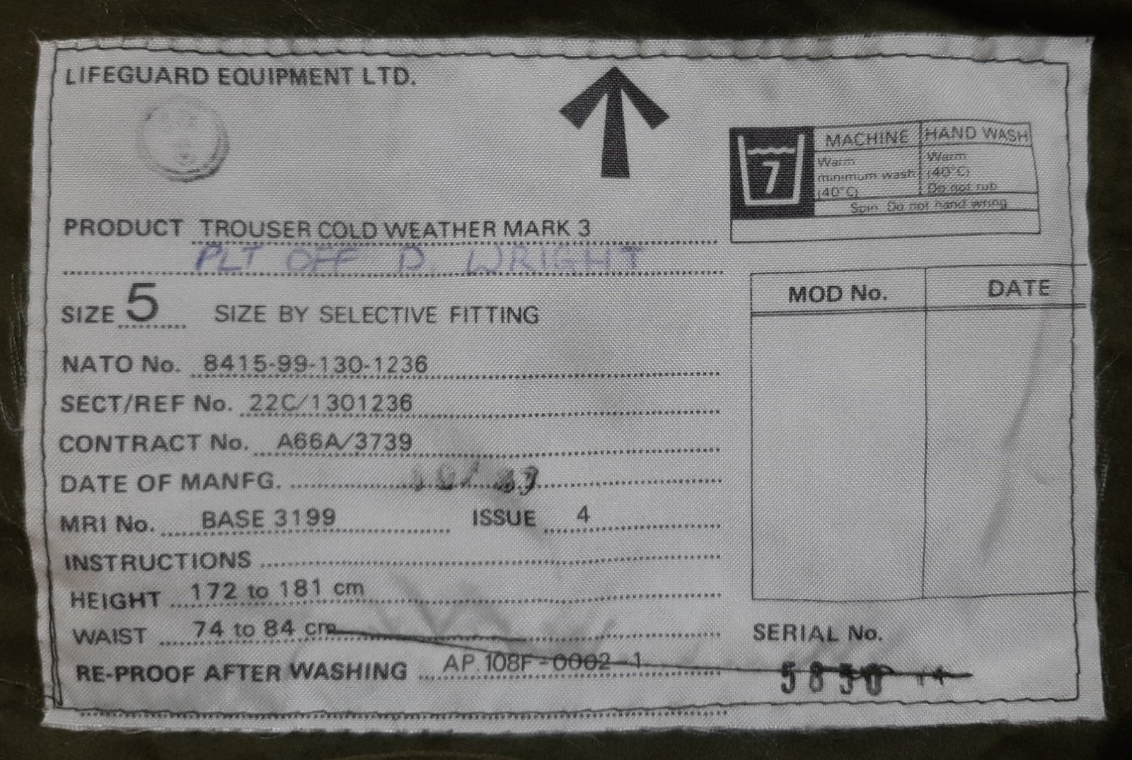 Lifeguard Equipment LTD Aircrew Trousers Vintage Cold Weather M L 1980s Pattern