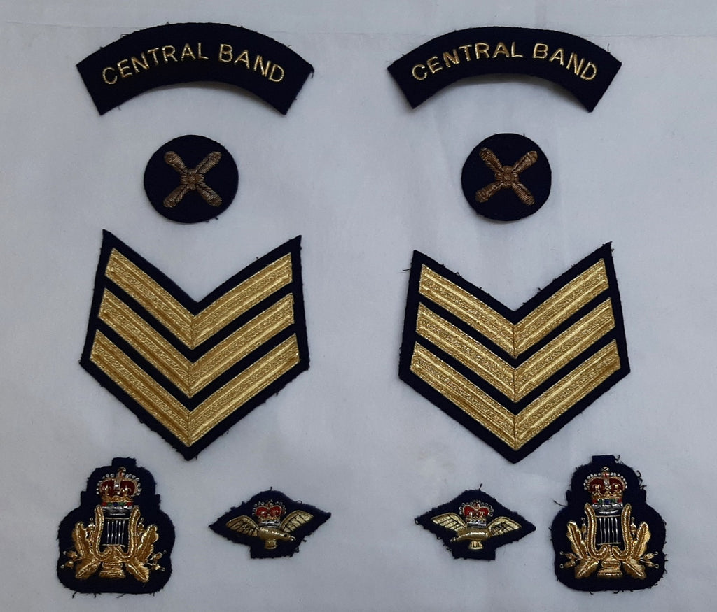 Central Band Badges for Dress Jacket Includes 3 Bar Chevrons Shoulder Mudguards