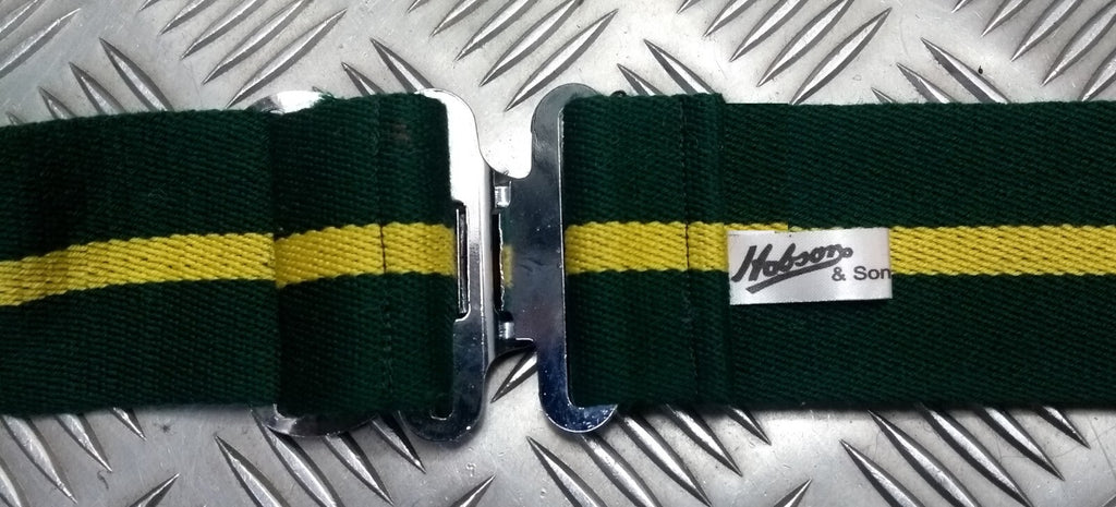 Stable Belt 57mm Green with Yellow Stripes Chrome Buckle & Slider UK Made Medium
