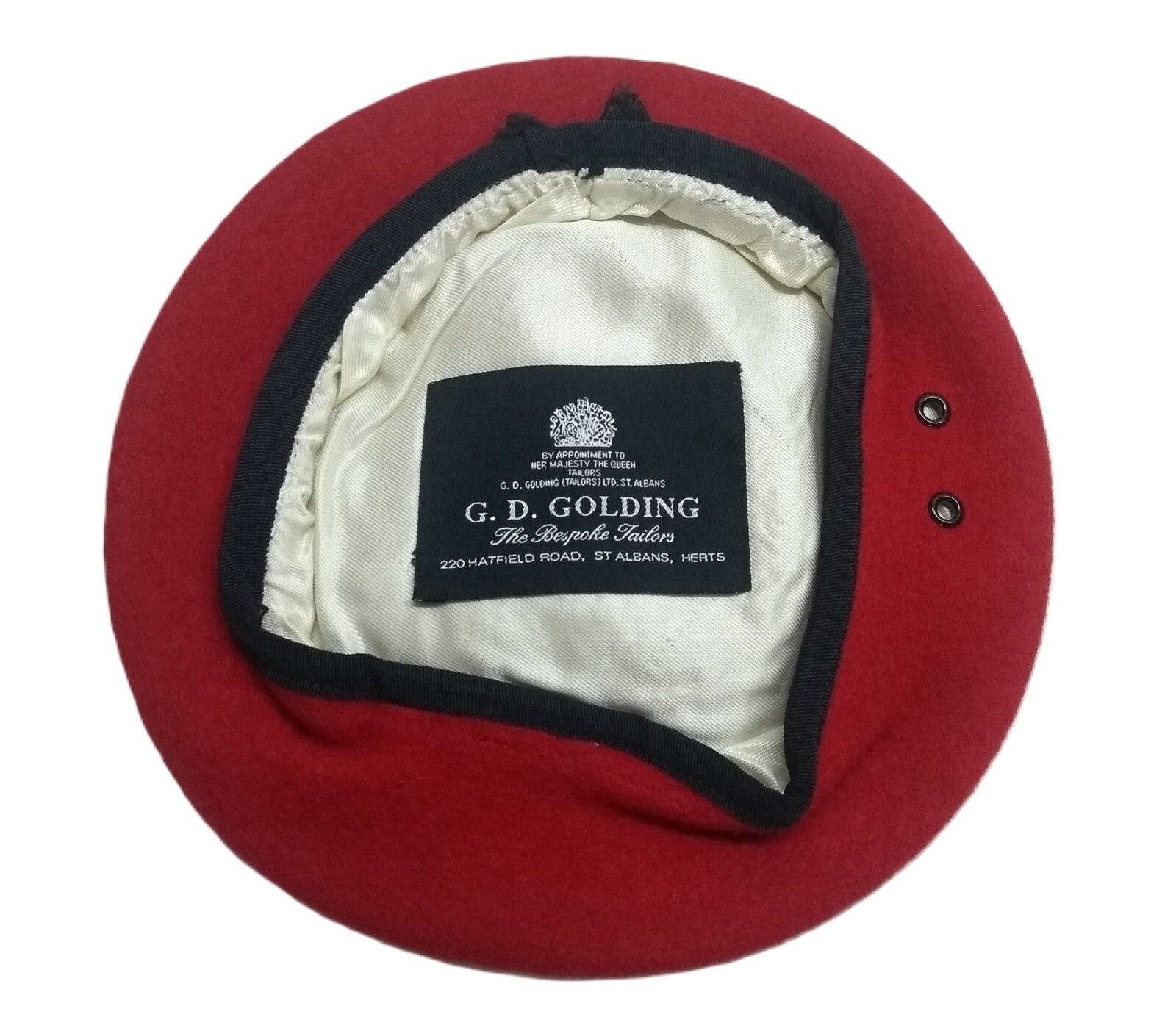 Red Army Beret Goldings UK Pattern Wool / Silky Lining & Petersham Trim 56cm.