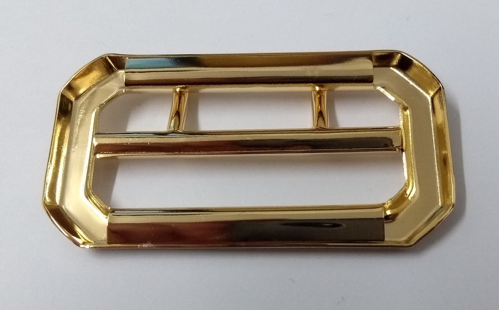 Cloth Belt Buckle 2" Double Prongs High Shine Gold Coloured Made in England