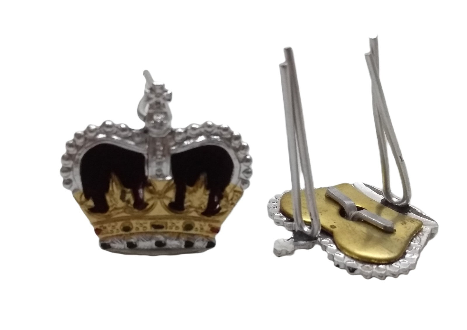 Rank Crowns British Officer Insignia Silver & Gold Long Wires 1 Pair