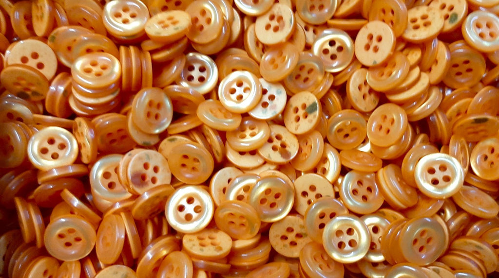 Buttons 100 Vintage 4 Hole Shirt / Shank Anchors Pearlesque Orange 10.9mm NOS