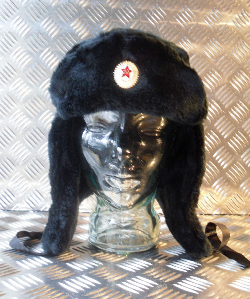 Soviet / USSR Black Cossack Hat with Ear Flaps - All Sizes