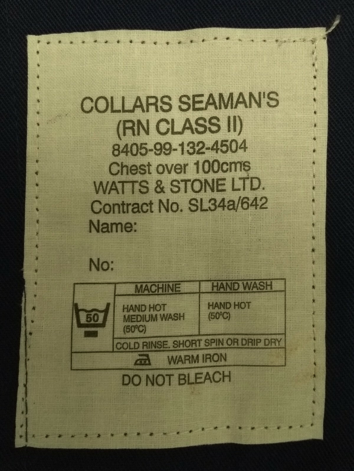British Royal Navy RN Class 2 CII Collar "Square Rig Collar" Used