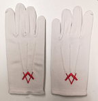 3 Dart White Cotton Gloves with Masonic Square & Compass Insignia Size Small