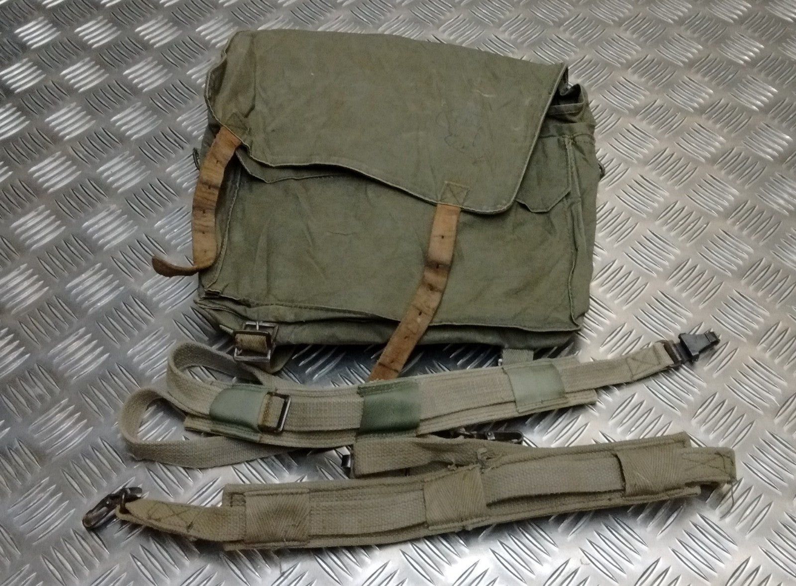 Vintage Canvas Bag Shoulder or Mini Backpack Straps Grey/Green