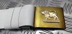 Zambia Belt PVC White Vinyl With Obsolete Zambian Bull Buckle 40"