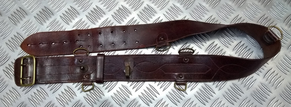 Vintage Sam Browne Belt Brown Leather No Shoulder Strap Brass Buckle & Fittings