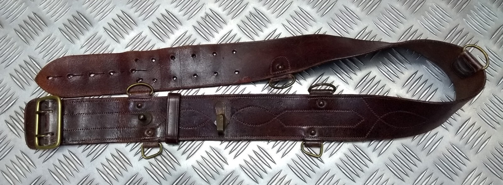 Vintage Sam Browne Belt Brown Leather No Shoulder Strap Brass Buckle & Fittings