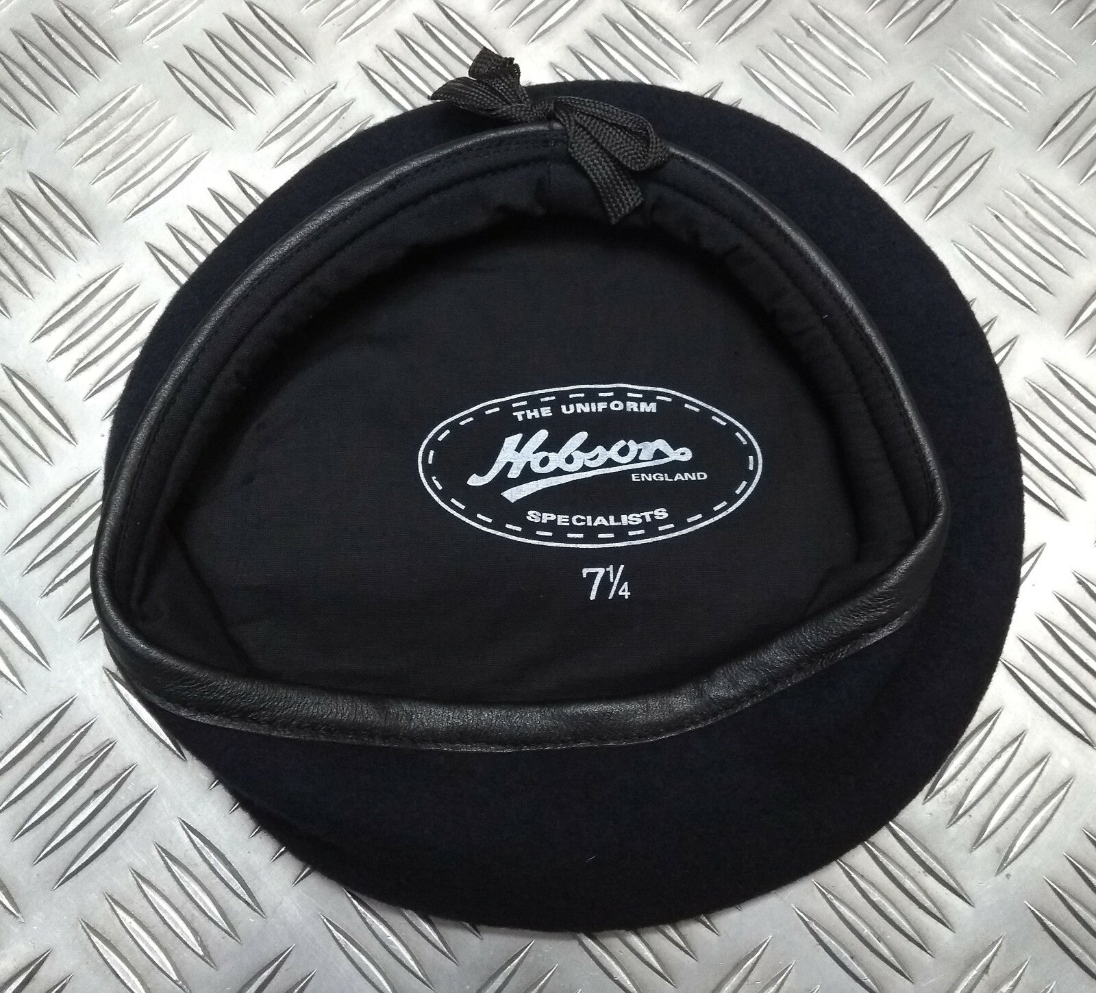Blue Wool Beret With Leather Rim Band Hobson Made In England 7 1/4