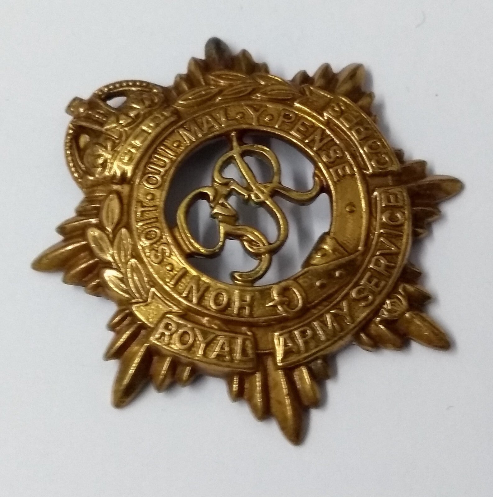Vintage Kings Crown RASC British Army Issue Service Corps Insignia Metal Badge