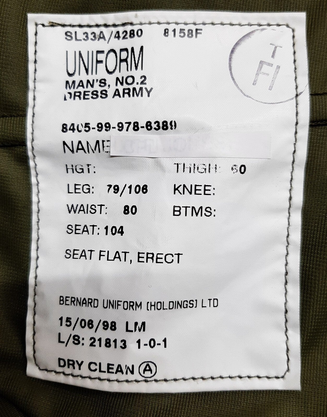 RM Lovat Green No1B/C Other Ranks Dress Trousers Size Waist 80cm Leg 79cm