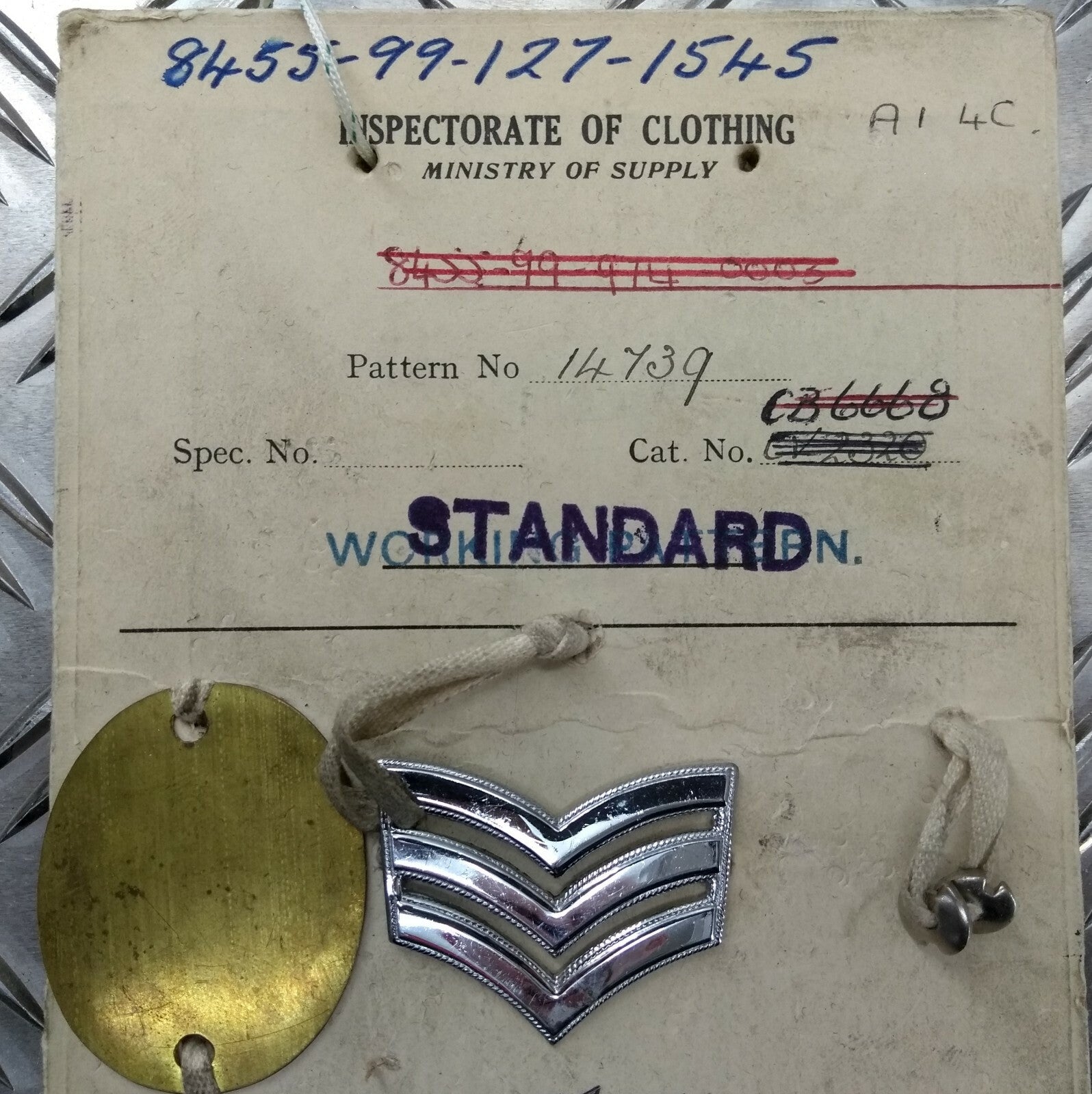 Genuine Vintage British Army Inspectorate of Stores Metal Badge Sample Card 1951