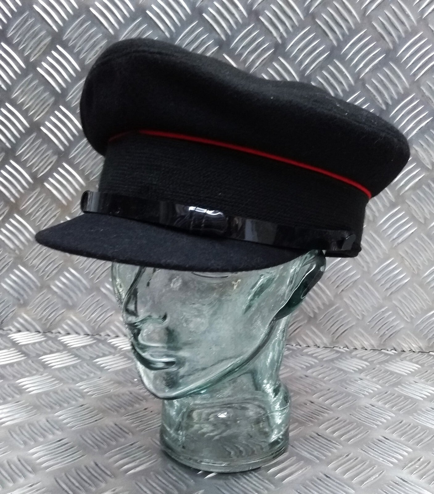 Uniform Dress Cap Black with Red Piping Chinstrap & Buttons Visor Cap 57cm