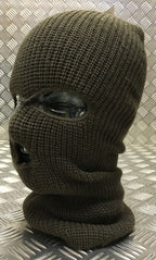 Three (3) Hole Knitted Balaclava, Very Warm - ARMY GREEN - Brand New