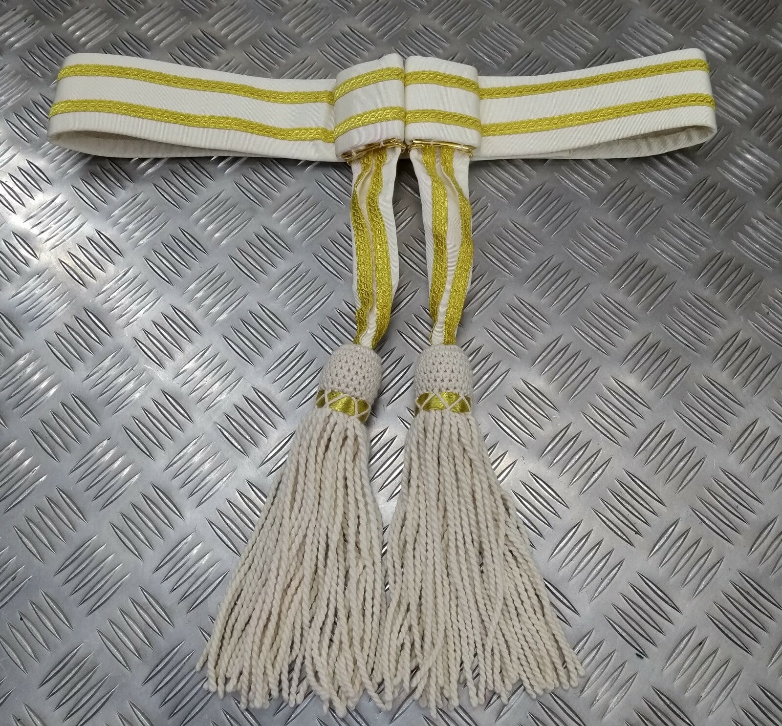 Genuine British Made Senior Officers Ceremonial Gold Braided White Waist Sash