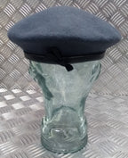RAF Royal Air Force Beret Knitted Wool Blue Grey With Leather Rim & Badge Eyelets