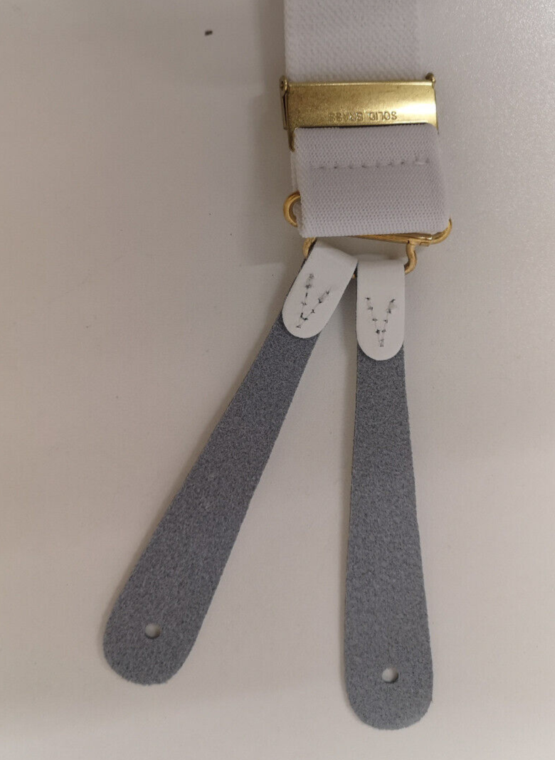 Mess Dress White Braces Suspenders with Leather Button Tabs and Brass Levers NEW