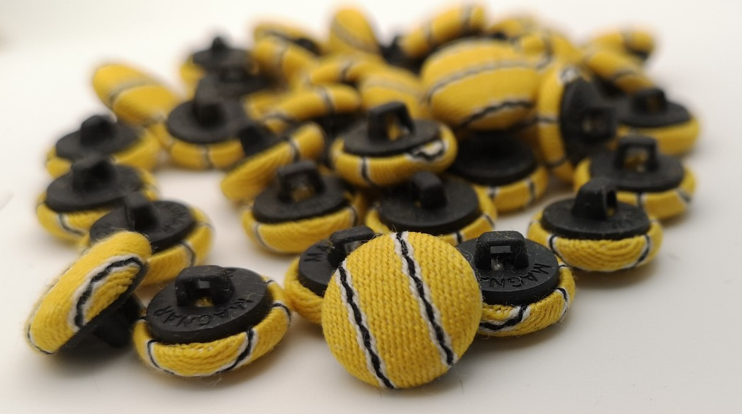 Fabric Covered Buttons Black & White Stripes on Yellow 22L x12