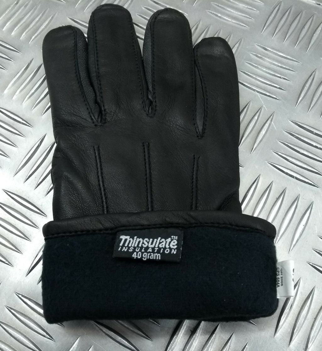 Military Style Black Leather Soft Thinsulate Lined 3 Dart Parade Gloves