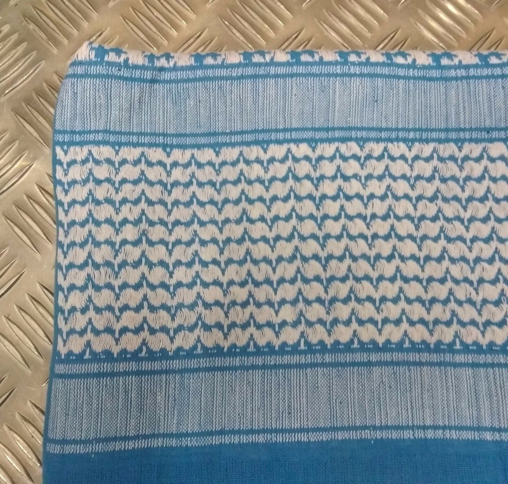 100% Cotton Shemagh / Arab Scarf / Pashmina / Wrap / Sarong. White & Blue - NEW