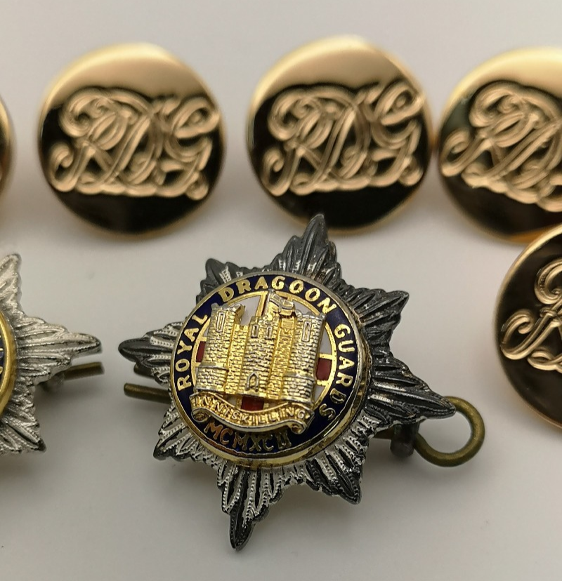 Royal Dragoon Guards RDG Flat No1 Jacket Buttons Set of 7 and Collar Dogs