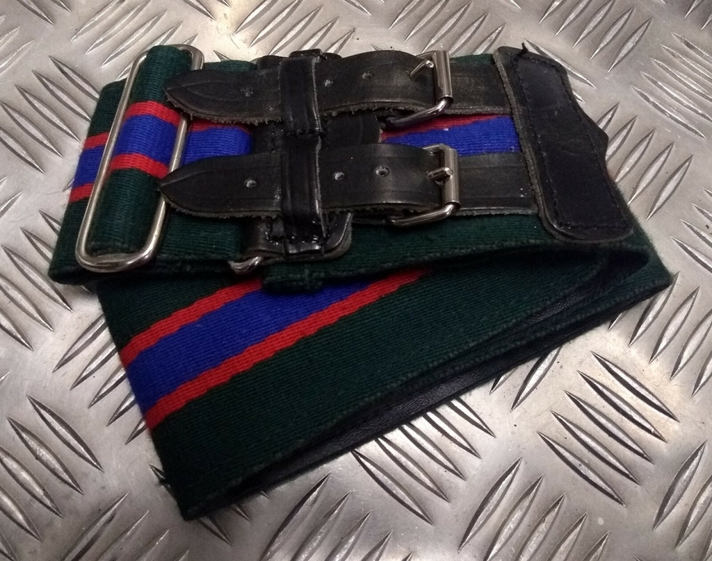 Genuine British Green With Red/Blue Stripes Double Buckles Stable Belt