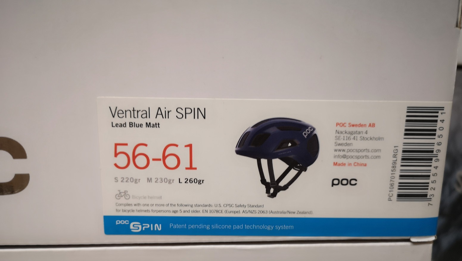 POC Ventral Air Spin Lead Blue Matt 250g 56-61 Bicycle Helmet Used with Box