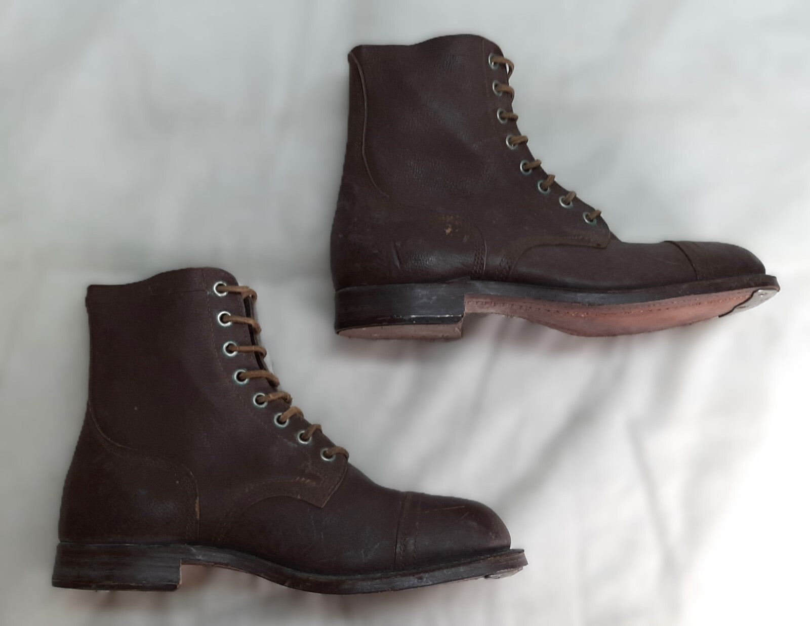 Vintage Army Boots Brown Leather WW2 Pattern Dated 1945 Heel & Toe Plates EU 47