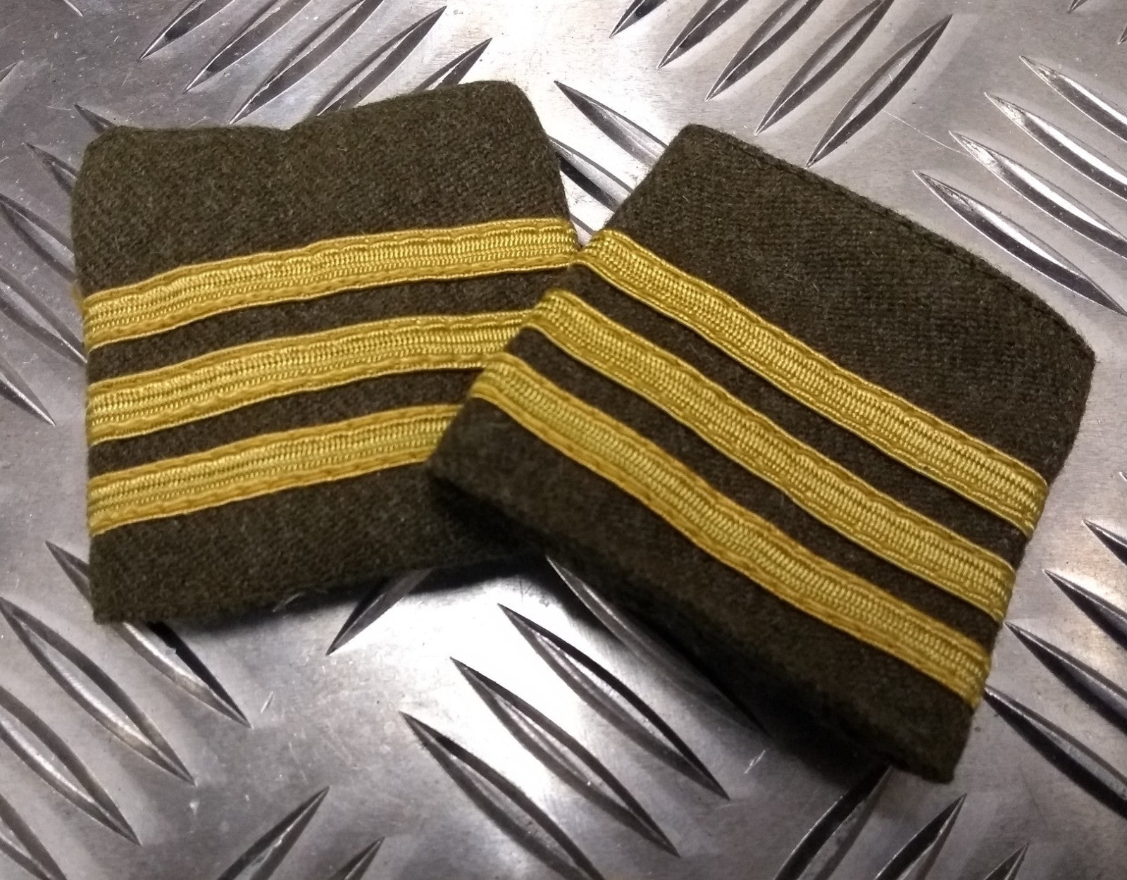 Khaki Wool Serge Rank Slide 3 Braided Gold Bars Vintage Issue