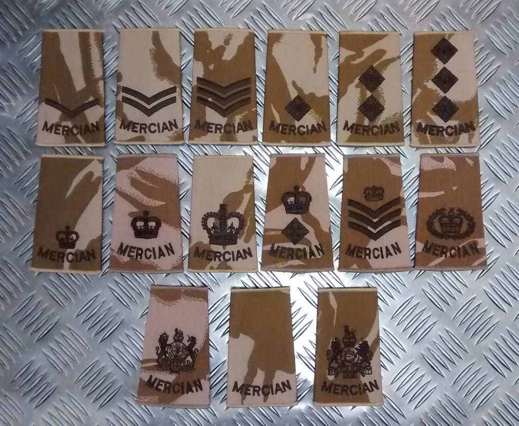Genuine British Army Desert Camo Mercian Rank Slide Various Ranks - NEW