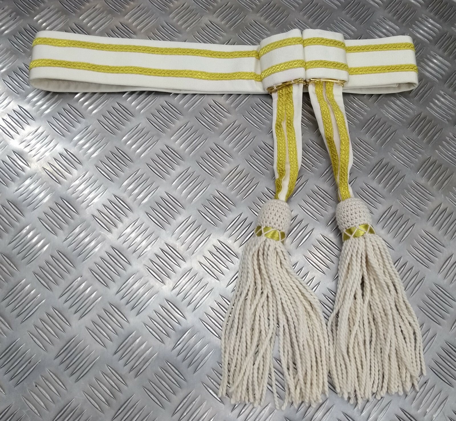 Genuine British Made Senior Officers Ceremonial Gold Braided White Waist Sash