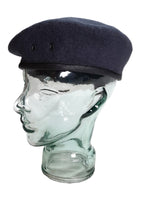RAF Royal Air Force Beret Knitted Wool Blue Grey With Leather Rim & Badge Eyelets