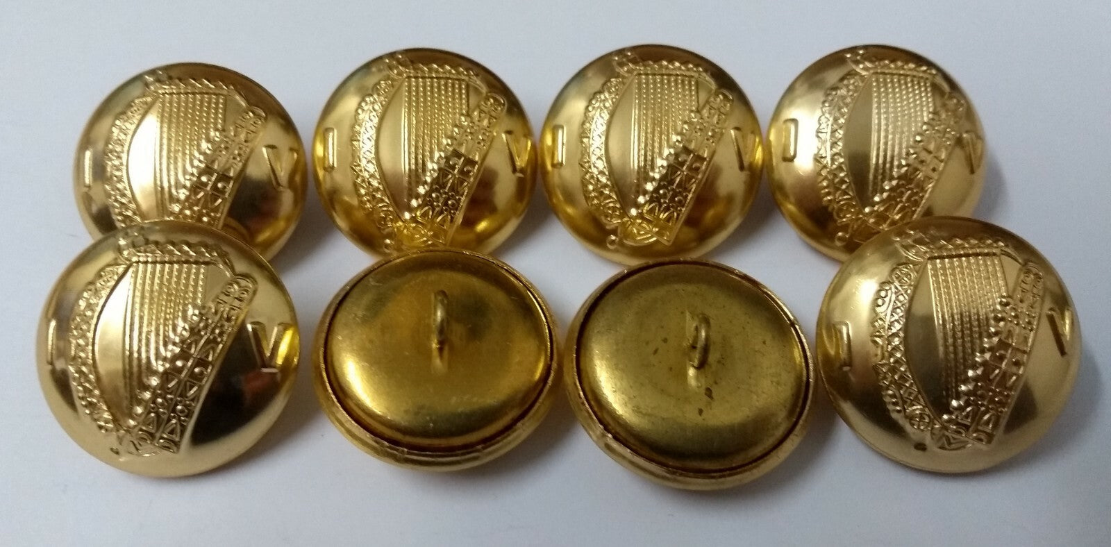 Genuine Vintage I V Harp Shank Buttons x 8 NEW
