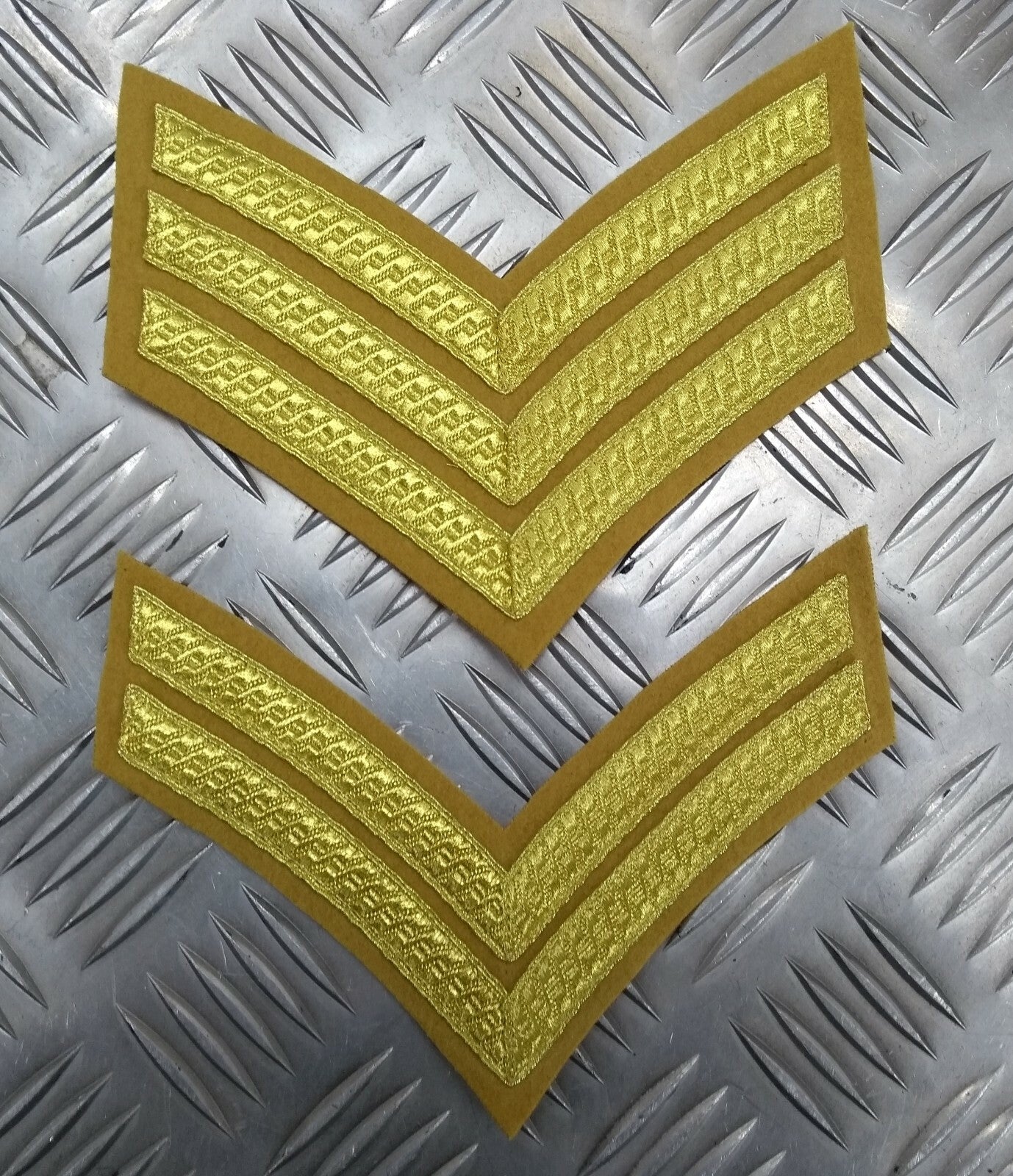 Genuine British Army Issue Gold Braided Chevrons On Mustard Felt Parade Stripes