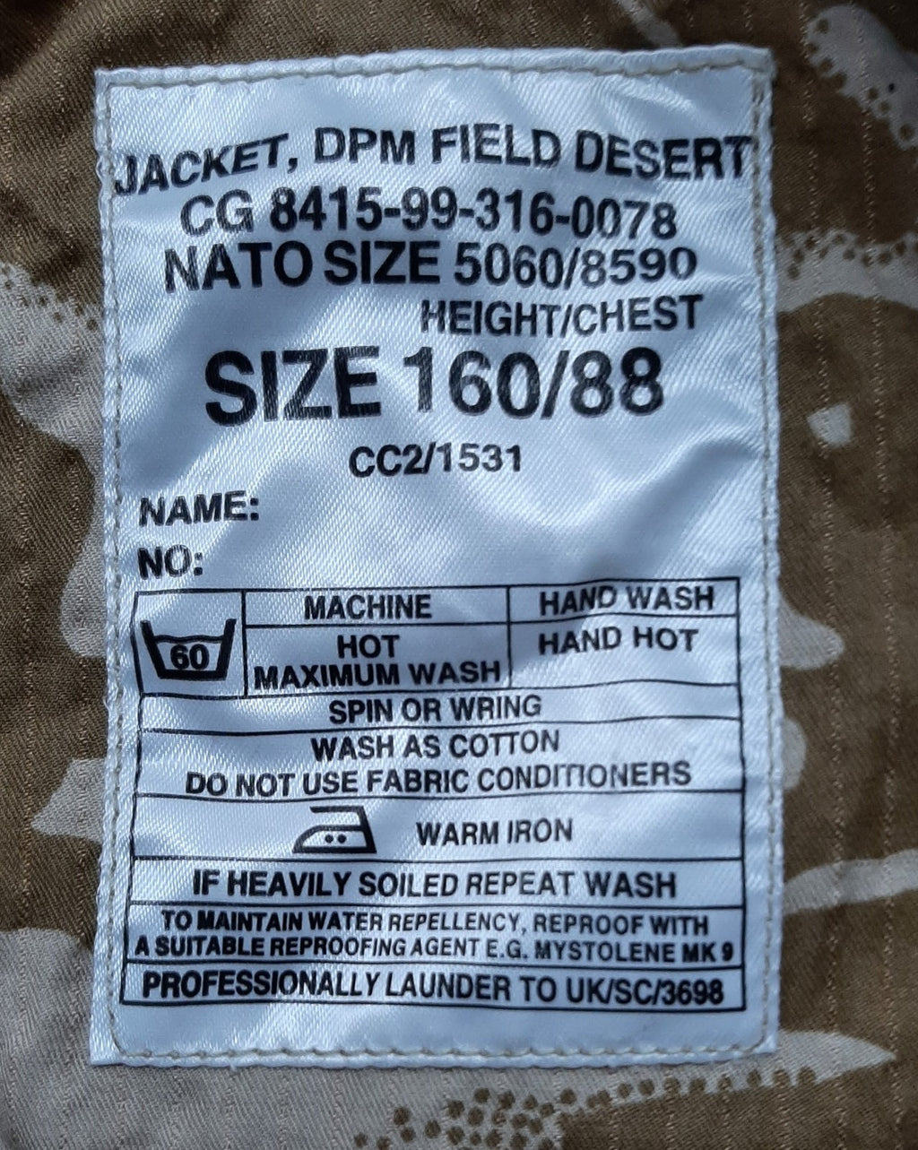 Army Desert Jacket British Soldier 95 Pattern Ripstop Combat Uniform 160/88cm