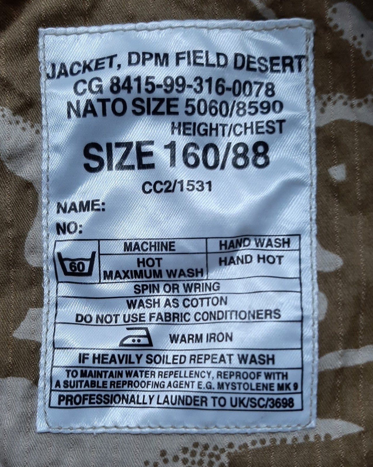 Army Desert Jacket British Soldier 95 Pattern Ripstop Combat Uniform 160/88cm