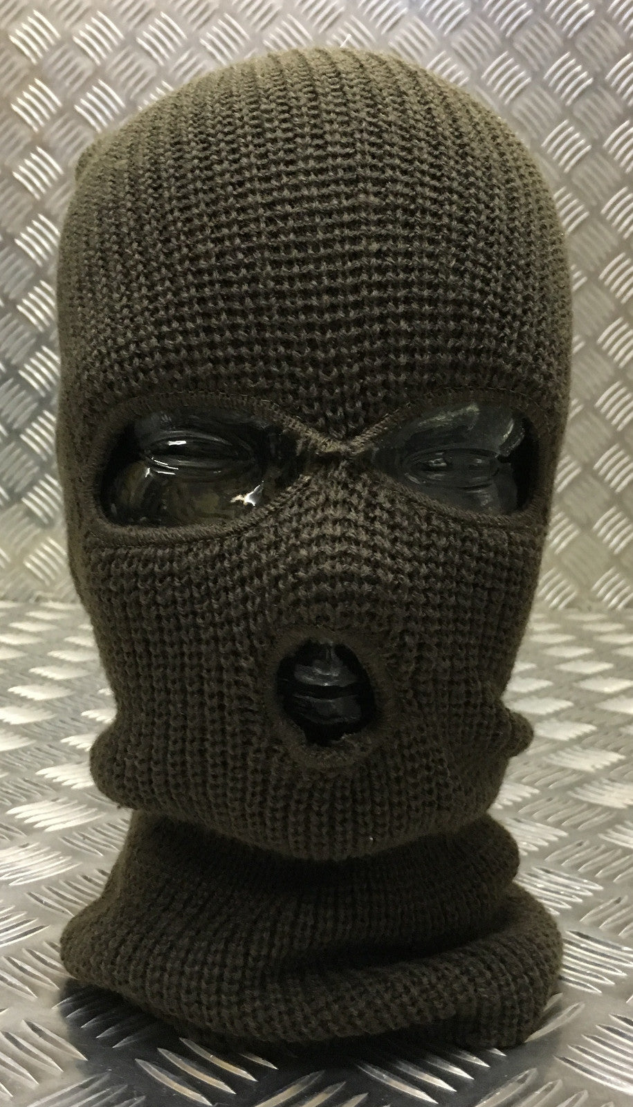 Three (3) Hole Knitted Balaclava, Very Warm - ARMY GREEN - Brand New