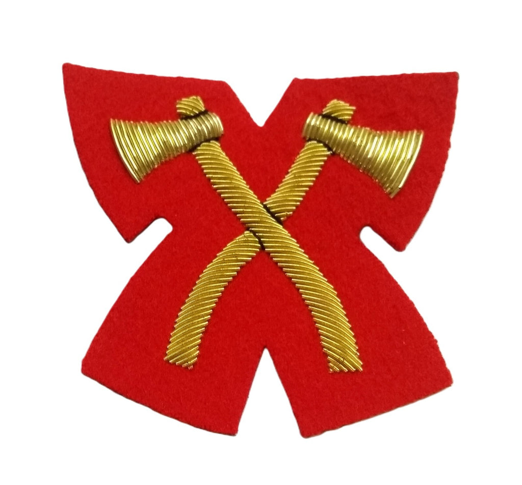 Mess Kit Badge Pioneer Axes on Red British Hand Embroidered Arm Patch
