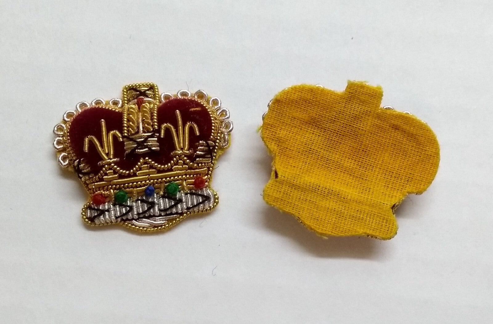 Army Crowns Gold & Silver Gilt Crimson Padding Hand Embroidered Insignia 3/4"
