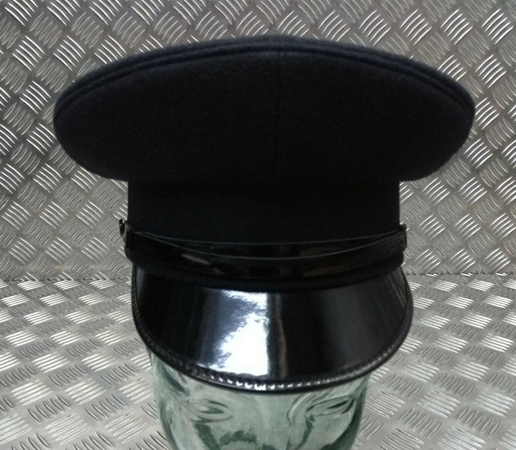 British Made Officers Captains Style Peaked Visor Black Cap Size 53cm - NEW