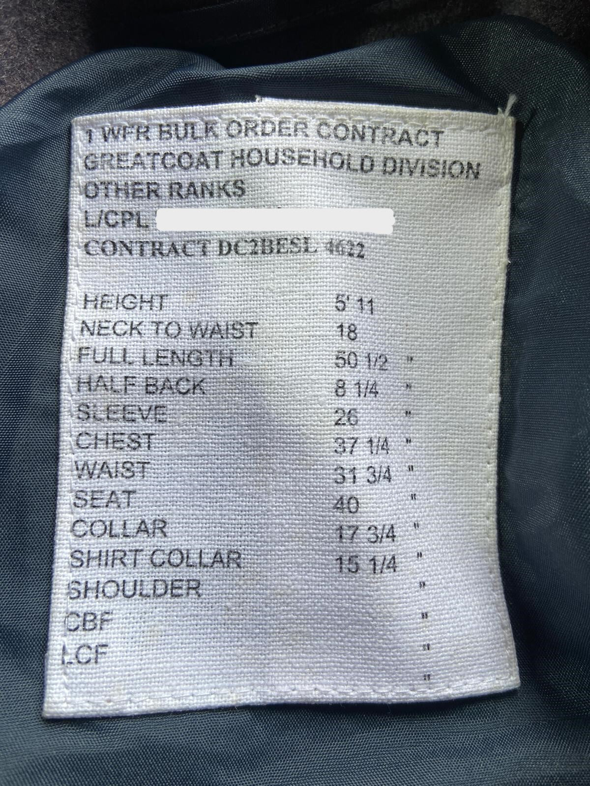 Household Division Greatcoat ORS British Army H Cav & Guards - New