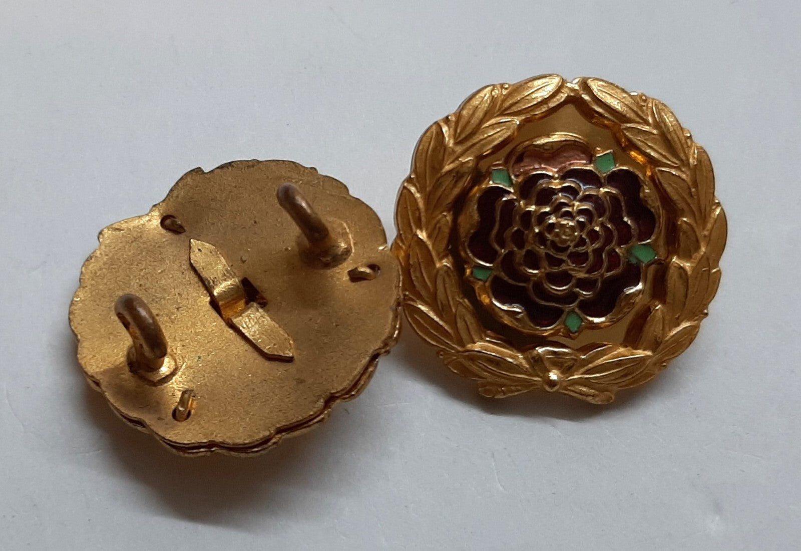 Vintage Royal Hampshire Regiment Officer's Gilt and Enamel Collar Badges X2