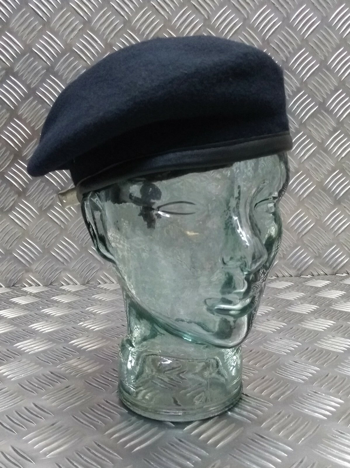 Hobson Beret Made In England Navy 100% With Wool Leather Rim Band 6 3/4
